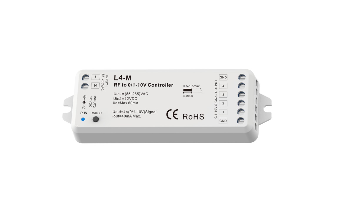 LED Dimmer | 10 Zonne | RF Ontvanger | 0-10 Volt aansturing | 4 Uitgangen