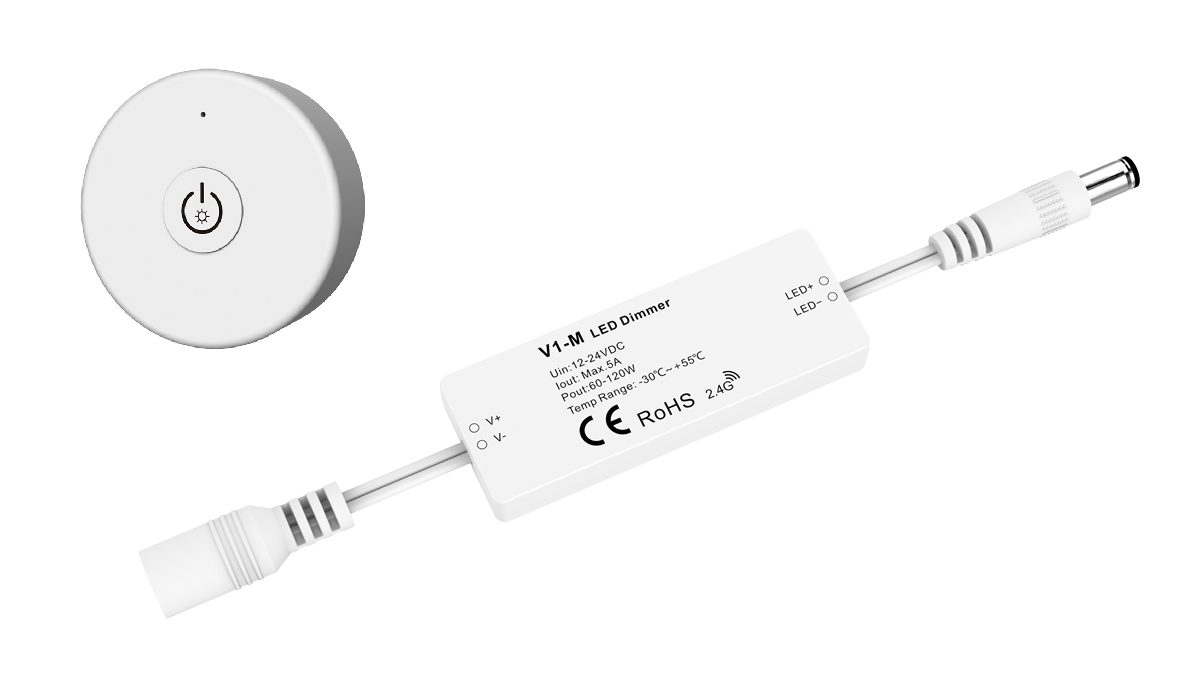 LED Dimmer | 12-24 Volt | 5 Ampere | met RF afstandbediening | Mini | Type R1+5A-DM Kit