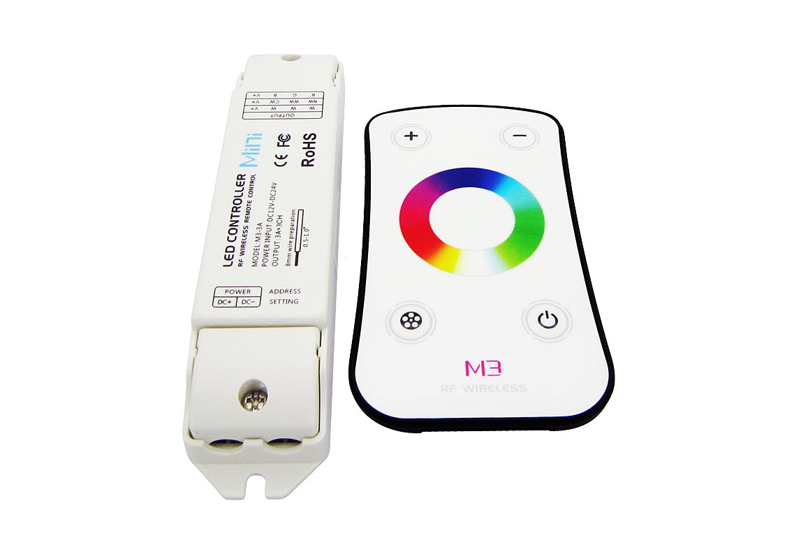 LED Dimmer | 12-24 Volt | 4 x 5 Ampere RGB | met RF afstandbediening | Mini | Type M3