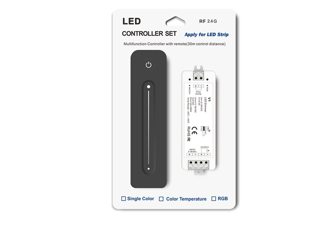 LED Dimmer | 12-24 Volt | 8 Ampere | met RF afstandbediening | Mini | Type V1+R11 Kit